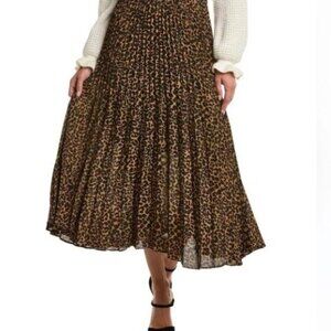 Max Studio Leopard Print Pleated A-Line Midi Skirt With Elastic Waist Band Sz L